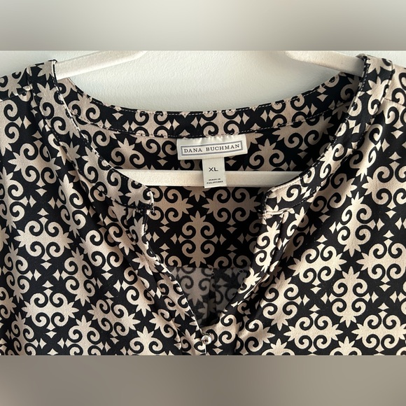 Dana Buchman Black and Cream Geometric Sleeveless Blouse, Size XL - Picture 3 of 7